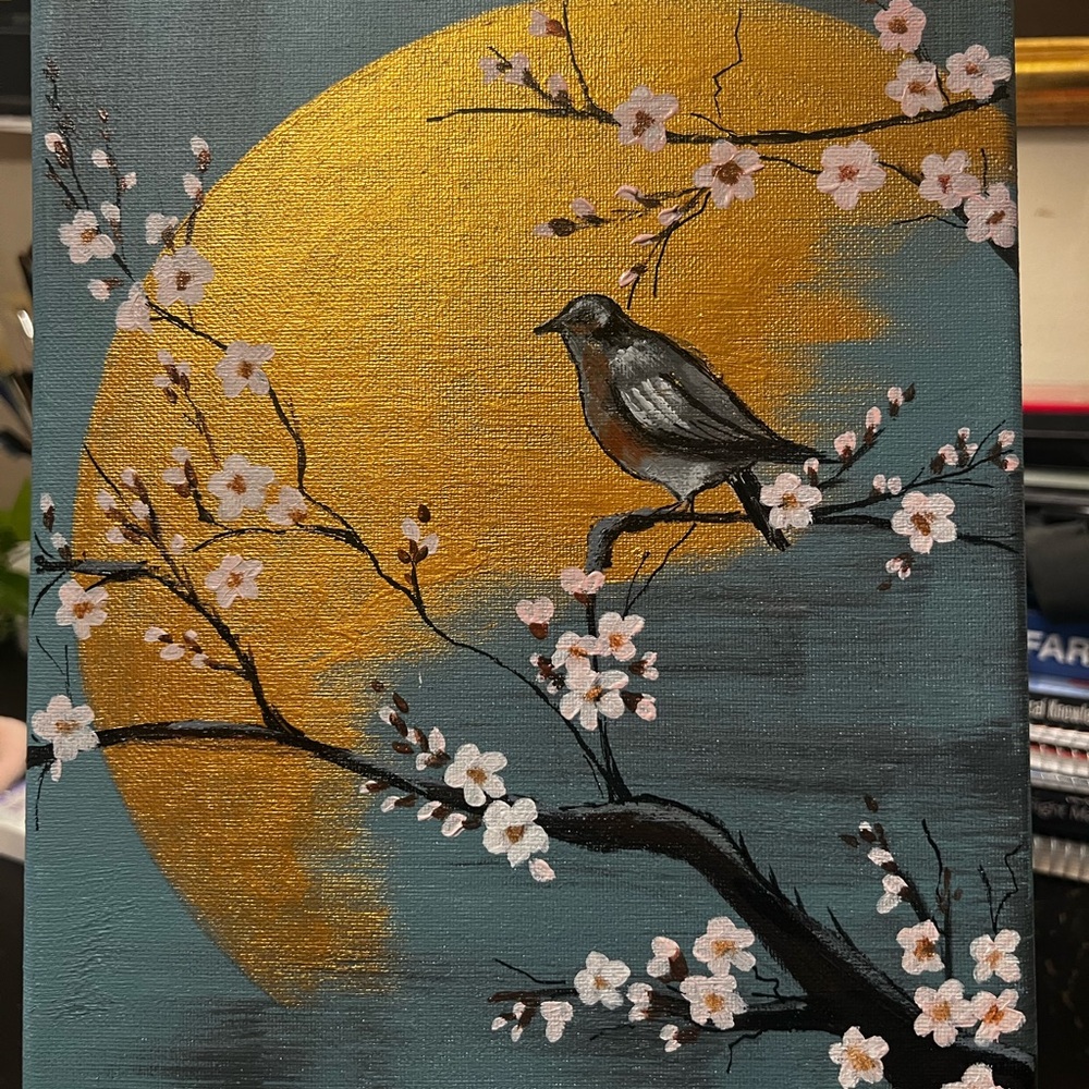 Golden Moon Bird Art Canvas